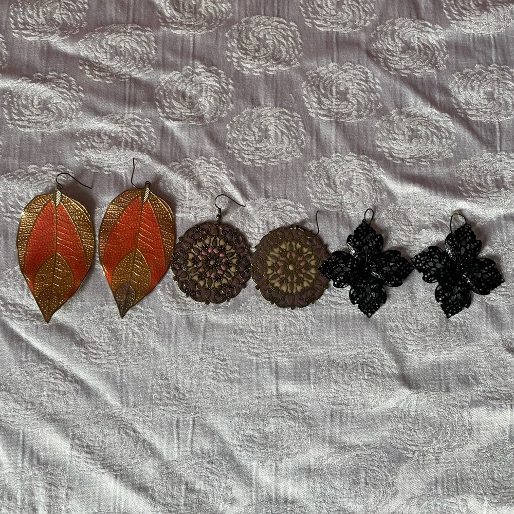Boho Multicolor Leaf and Floral Earring Bundle